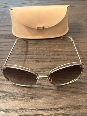 Chloe Gold Frame Sunglasses with Brown Lenses and Tan Case